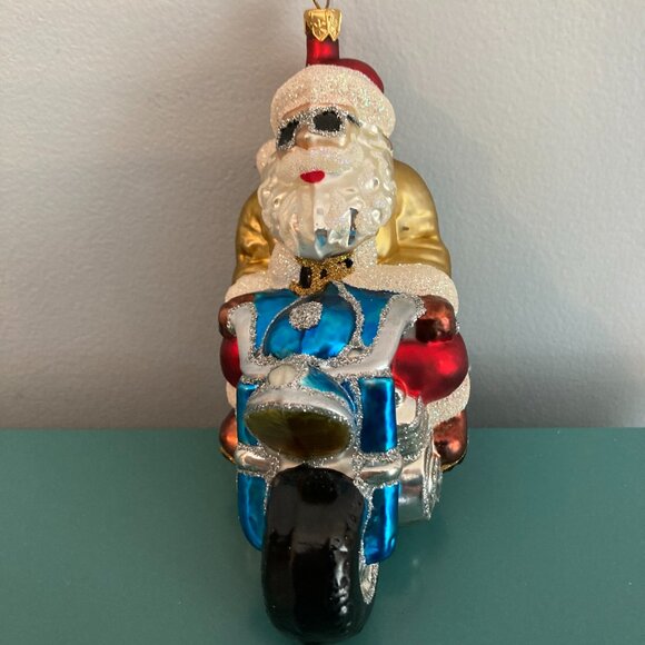 Biker Santa Ornament - Hand-Blown Glass - Picture 2 of 11
